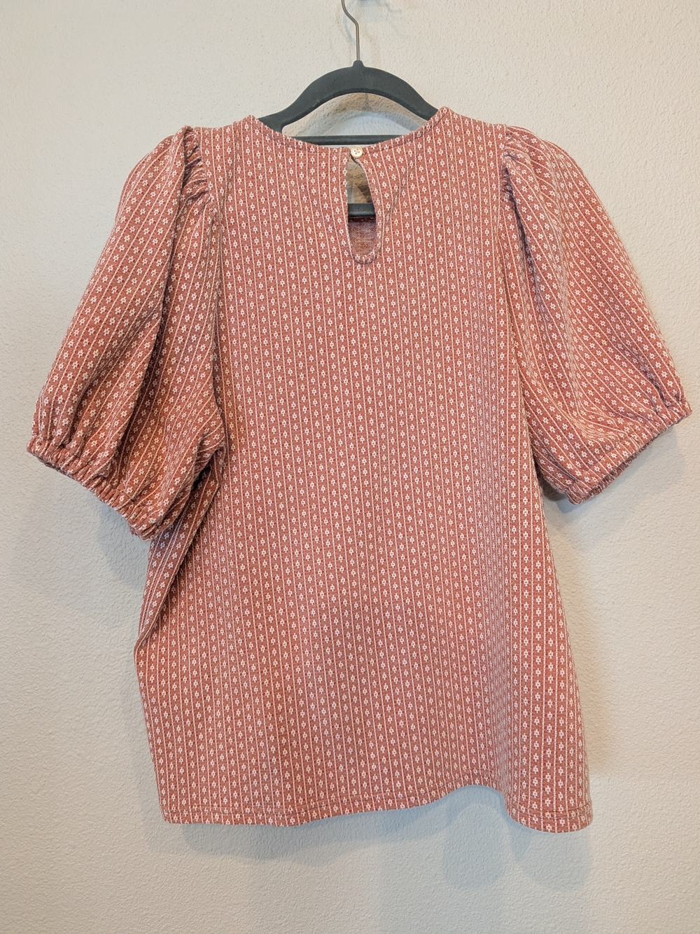 Madewell Jacquard Puff Sleeve Knit Top Soft Terracotta Peach Stripe - Size M